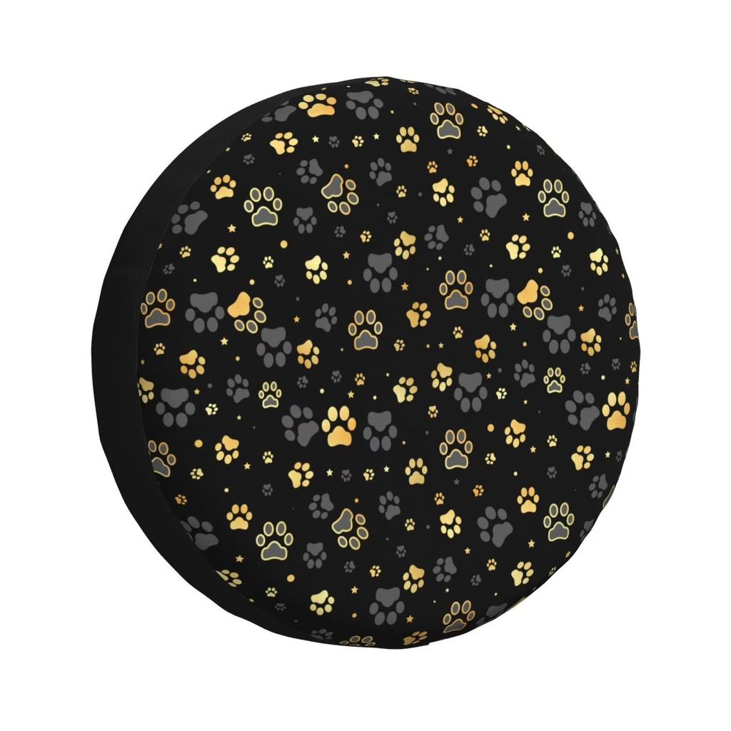 Gold Dog Paw Print Spare Tire Cover Waterproof Dust UV Protector for SUV RV Truck