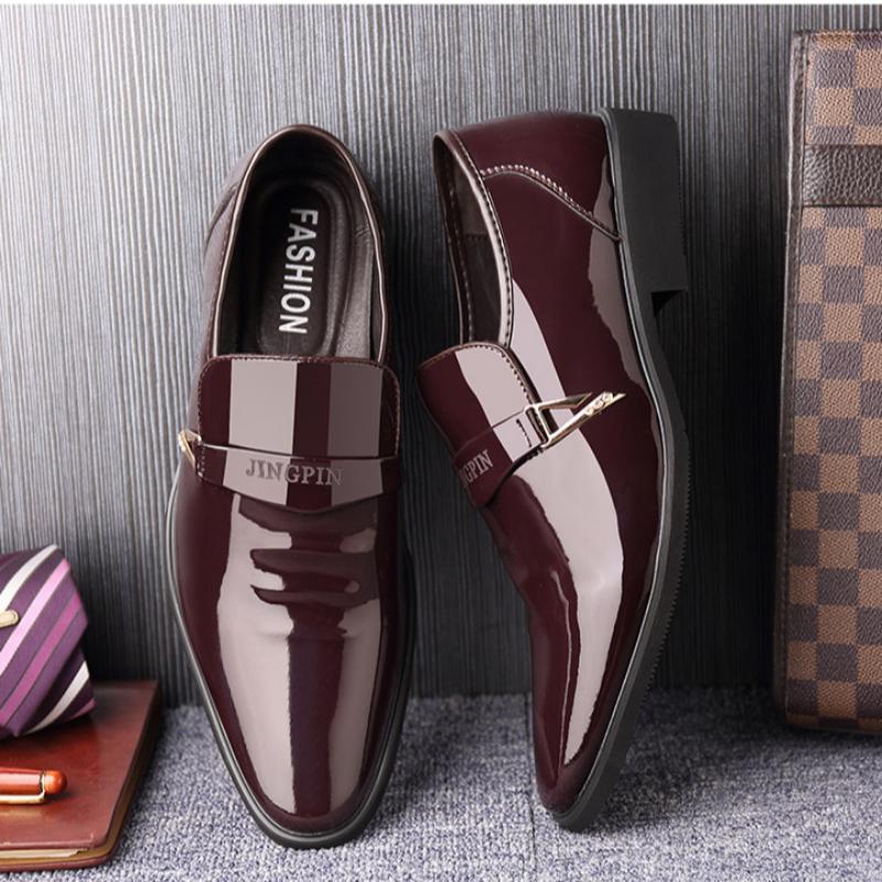 Pánské kožené boty New Pointed Bright Leather Business Formal Wear Stélka zvyšující výšku