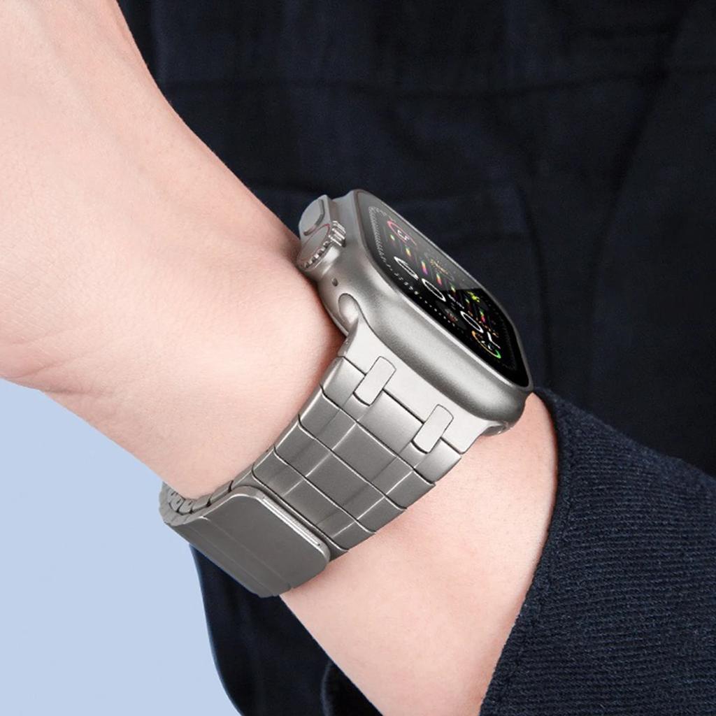 Magnetic Stainless Steel Band for Apple Watch 49mm 45mm 44mm 42mm Titanium Color Strap for IWatch Series 9 8 7 6 5 4 Se Ultra 2