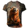 Summer Round Neck 3D Rodent Animal Print Top Fashionable Casual Short Sleeved Men's T-shirts