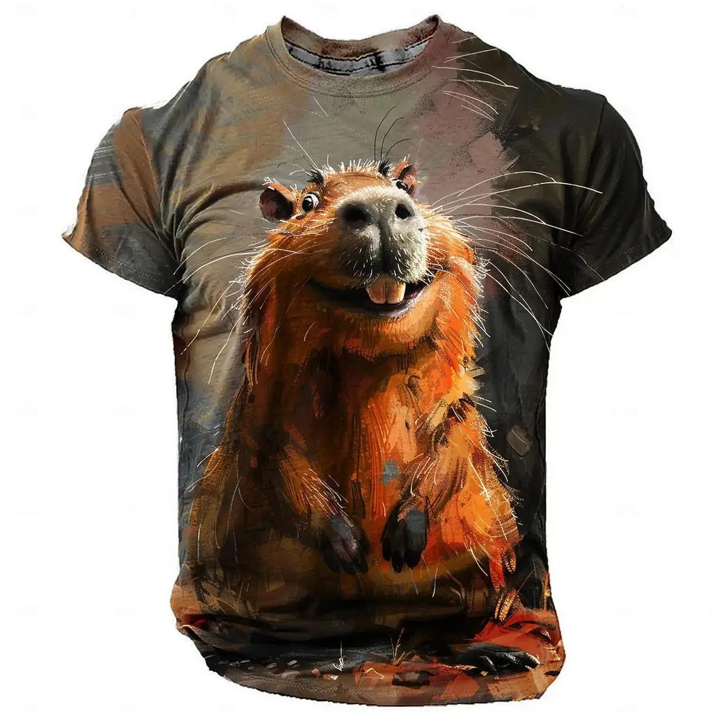Summer Round Neck 3D Rodent Animal Print Top Fashionable Casual Short Sleeved Men's T-shirts