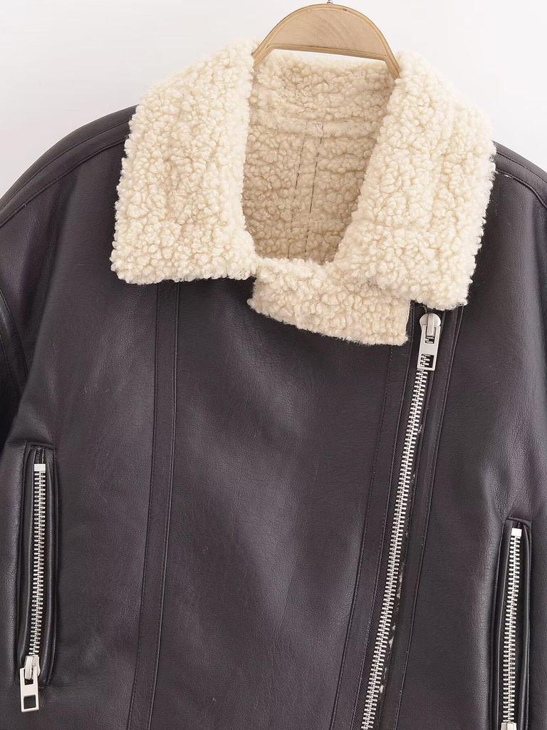 European & American Style Women's Leather & Fur One-Piece Jacket Coat - Versatile New Fashion