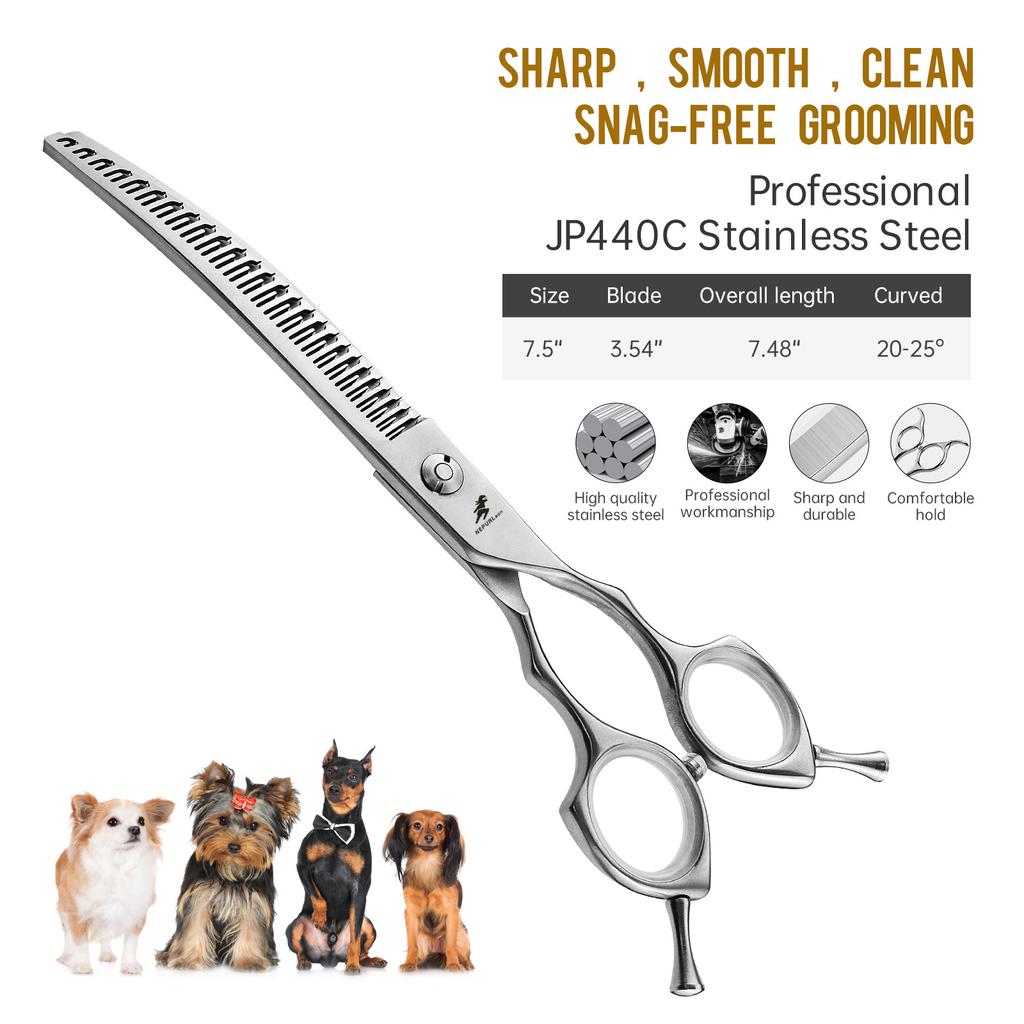 7.5 Inch Curved Tooth Scissors, Curved Natural Scissors, Curved Scissors, Pet Trimming Scissors, Thin Scissors, Professional-grade Pet Division
