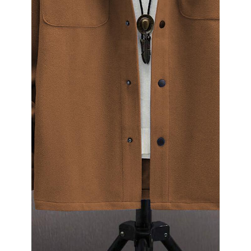 2026 New Men's Woolen Jacket, Solid Color Coat with Turn-down Collar and Buttons, Casual Overcoat