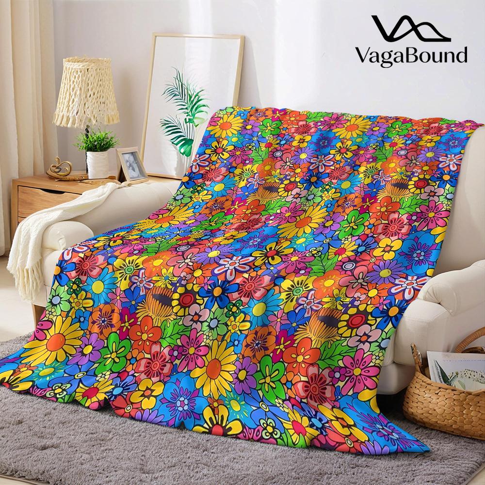 Psychedelic Flower Burst Flannel Blanket Warm Soft Halloween Christmas Couch Warm Cozy Decorative Decor Gift for All Season