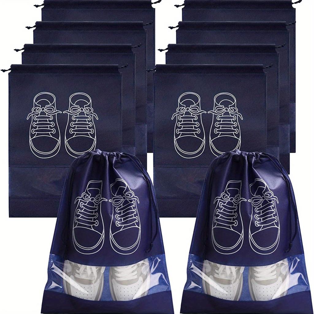 10pcs Waterproof Shoe Storage Bags - Durable Drawstring Organizers for Travel/Closet, Portable Shoe Pouches with Ventilation Holes Black/Gray