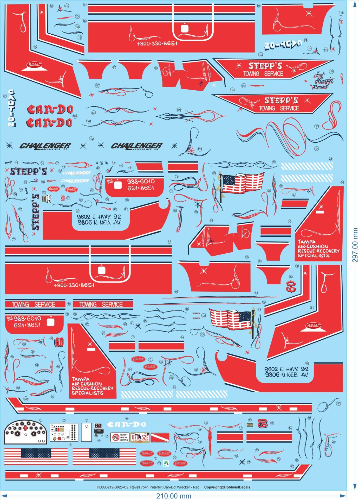 1992 Revell 7541 Peterbilt Wrecker - 1/25 - Water Decal - Waterslide, 1/25 - Waterslide, 1/25