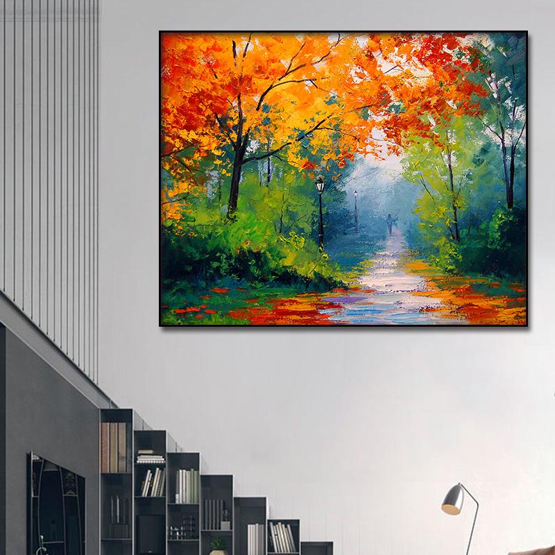 Абстрактная осенняя картина маслом с осенними листьями — фото 3