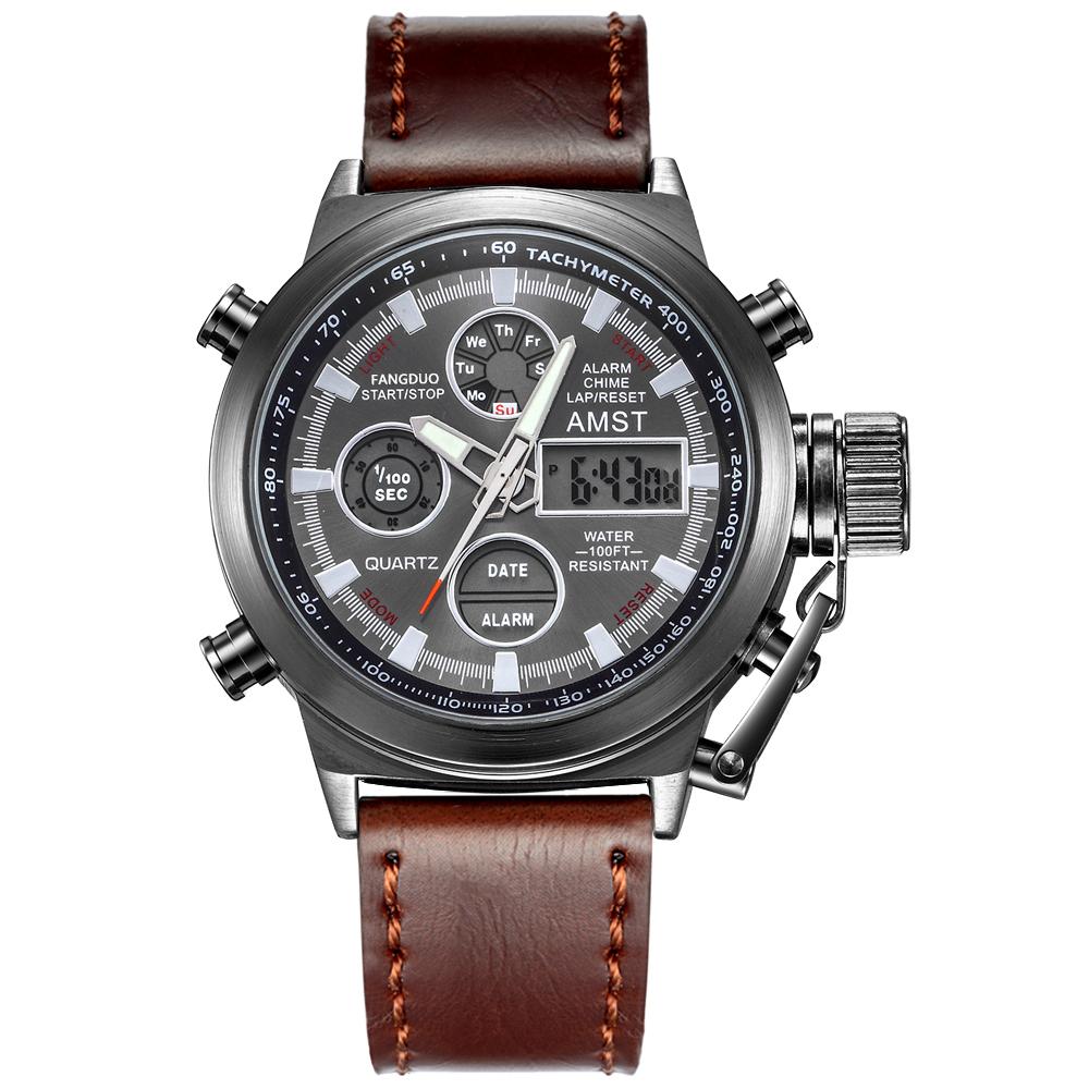 AMST Luxury Top Brand Men Military Sport Watches Men LED Analog Digital Watch Male Army Stainless Quartz Clock Relogio Masculino