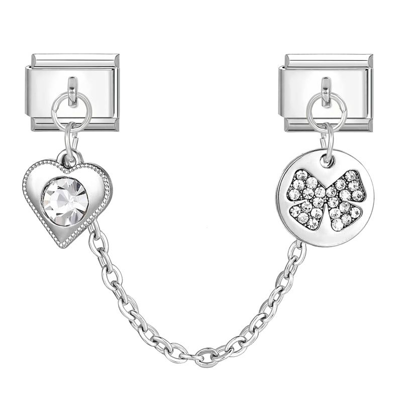 Flowers Moon Star Butterfly Heart Zircon Tassel Chain Italian Charm Links Fit 9mm Bracelet Stainless Steel DIY Jewelry Making
