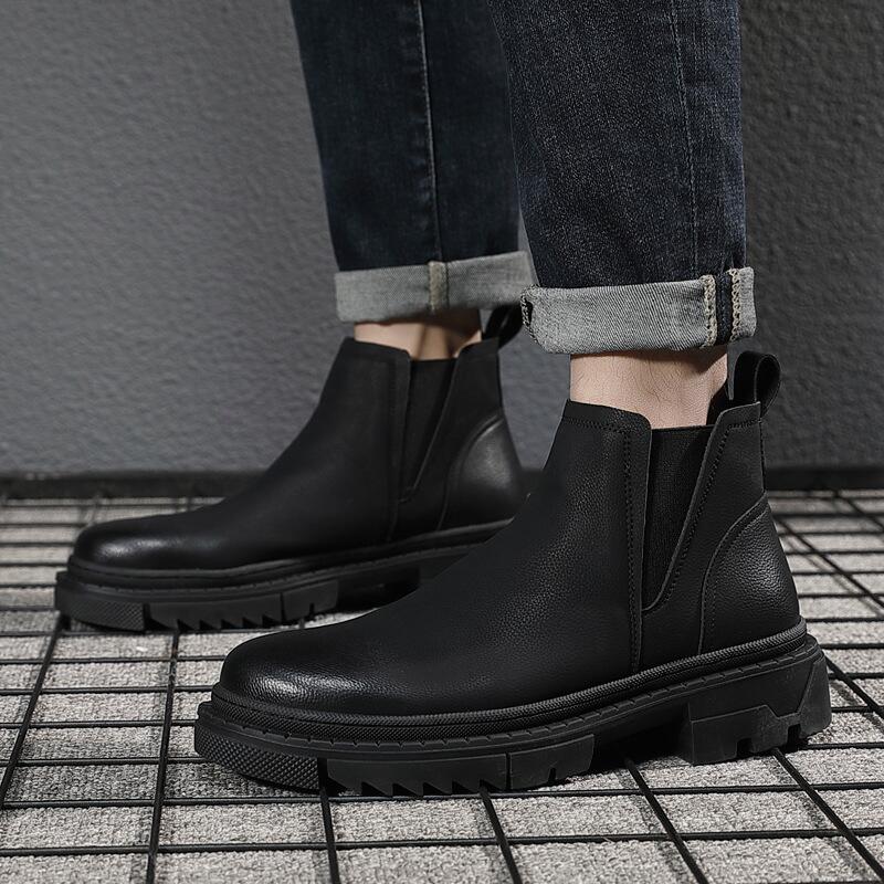 England Style Men's Leisure Chelsea Boots  Designer Shoes Black Trend Original Leather Boot Cowboy Platform Ankle Botas Man