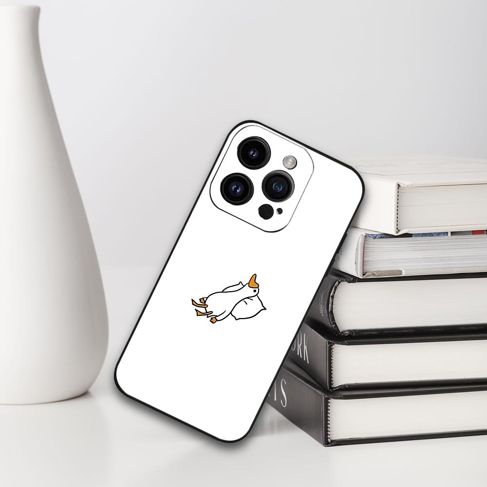 Cute Cartoon Goose Phone Case For IPhone 16,15,14,13,12,11,XS,XR,X,8,7,Pro,Max,Plus,mini Silicone Black Cover