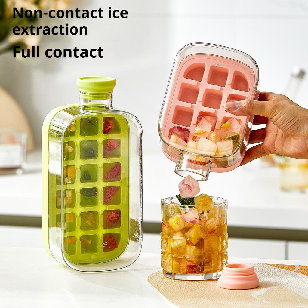 2-in-1 Eiswürfelbereiter Eiswürfelform mit Deckel Strohhalm KEINE BERÜHRUNG Silikon-Eiswürfelbecher für Kühlschrank KEIN AUSLAUFEN Eisform für Gefrierschrank Wasserflasche