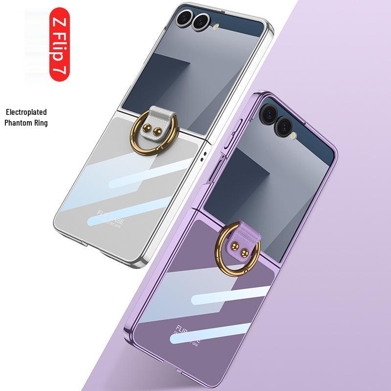 Samsung Z Flip7 Transparent Electroplated Ring Case - Fresh Style Protective PC Cover