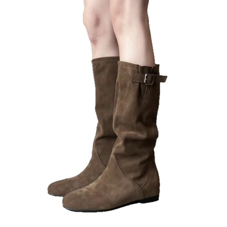 Pile Boots Women's Flat French Retro Thin Medium Tube Versatile Lazy Wind But Knee Boots Fashion Boots Women