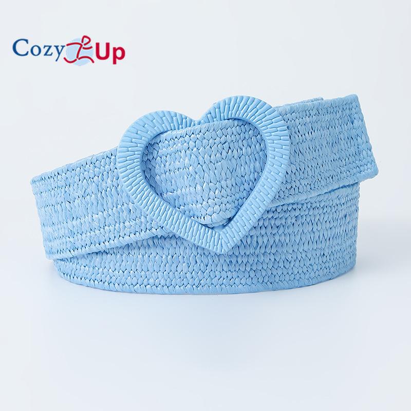 Elastic Stretch PP Grass Woven Sweet Decorative Dress Ladies Love Buckle Belt