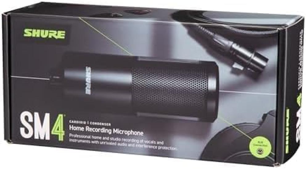 Shure SM4 Home Recording Microphone with XLR Unidirectional Condenser Professional for Recording Home Live and Content Includes Interference
