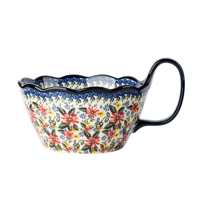 Hand Handle Bowl Household Kitchen Cutlery Vintage Ceramic Noodle Soup Rice Bowl Large Bowl Salad Personal Cutlery