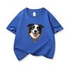 Kids Cotton T Shirt Adorable Collie Dog Zipper Print Crew Neck Short Sleeve Tee Casual Breathable Boys Girls Summer Tops