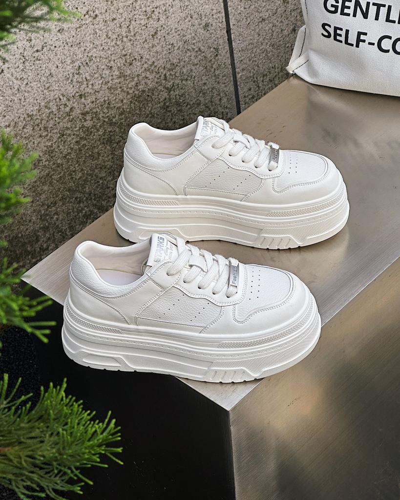 Leather heightened platform white shoes women's 2025 new summer mesh breathable and comfortable versatile ultra-light soft baseplate shoes