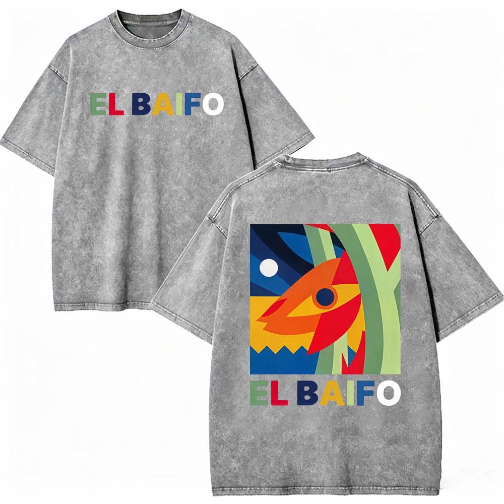 Vintage Washed Quevedo 2026 New Album El Baifo Tshirt High Street Fashion Trend Tshirts Men Women Casual Loose Cotton T Shirt