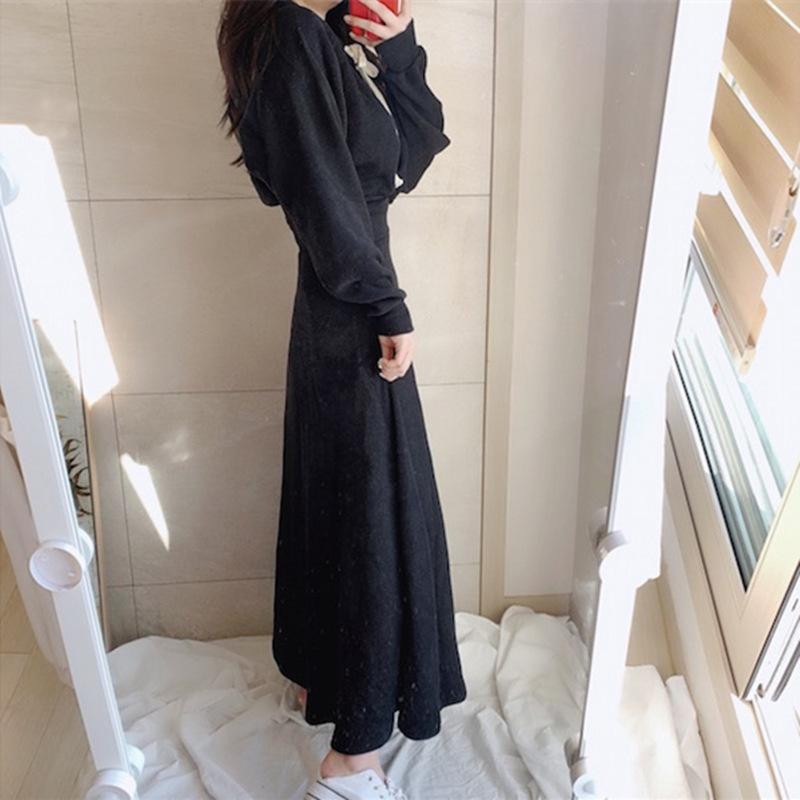 Autumn and Winter Style Loose Long-sleeved Hooded Sweatshirt High-waisted Long Skirt Two-piece Set