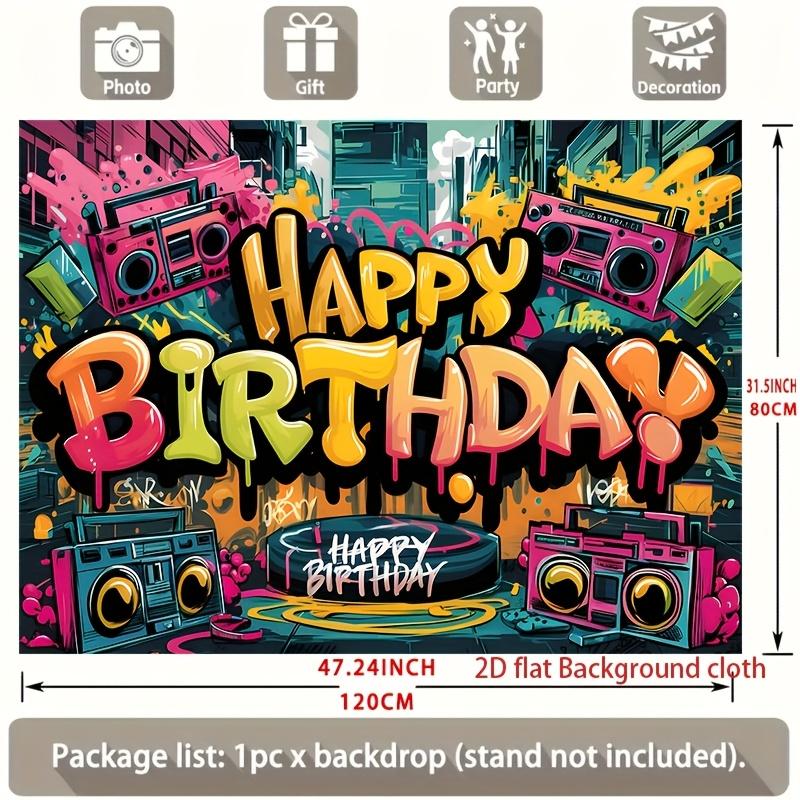 Hip Hop Graffiti Birthday Backdrop 1pc - Polyester Party Decor