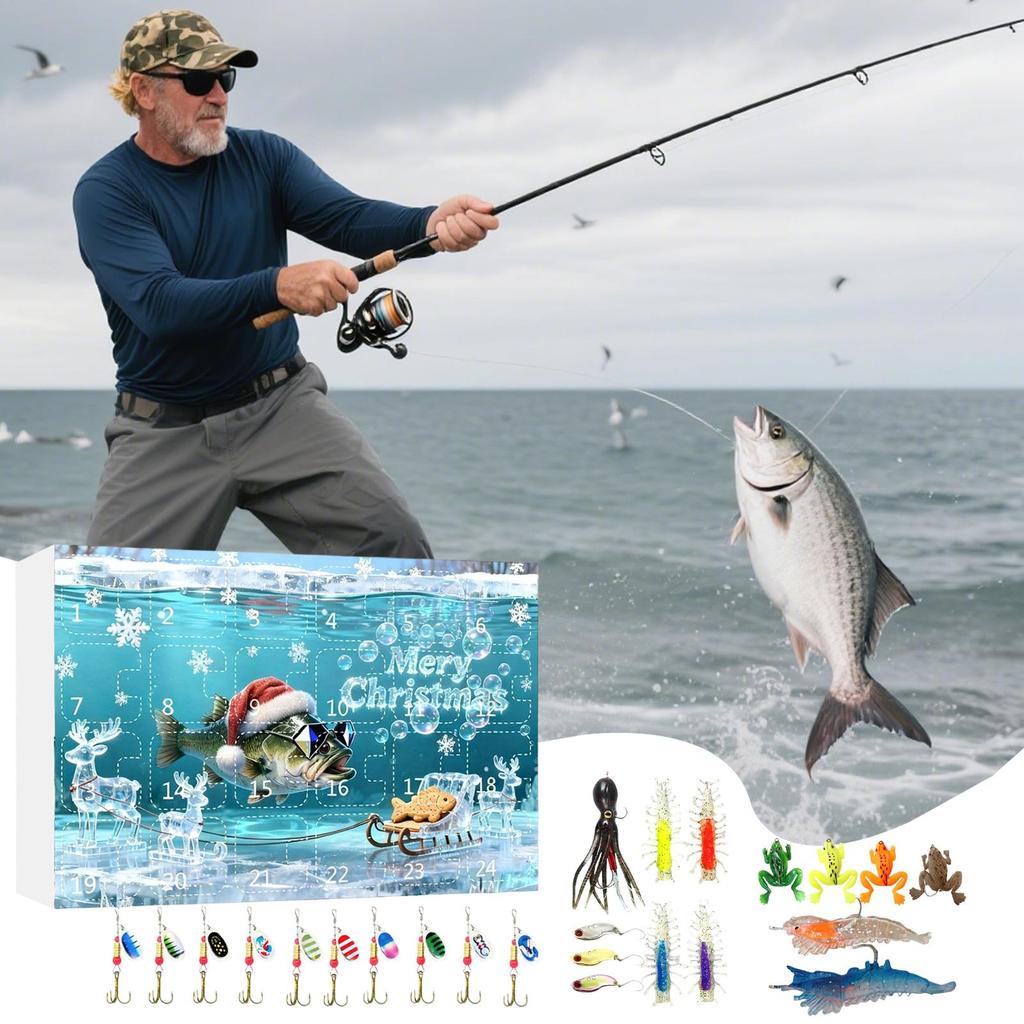 Angelköder Countdown-Kalender 24 Tage Angelzubehör Weihnachts-Countdown Angelköder und Zubehör für Anglerfreunde