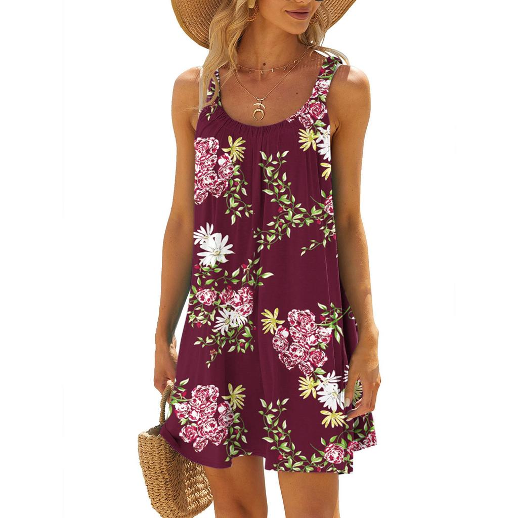 Women's Summer Sexy Suspender Dress Sleeveless Printed Dress Sling Dress