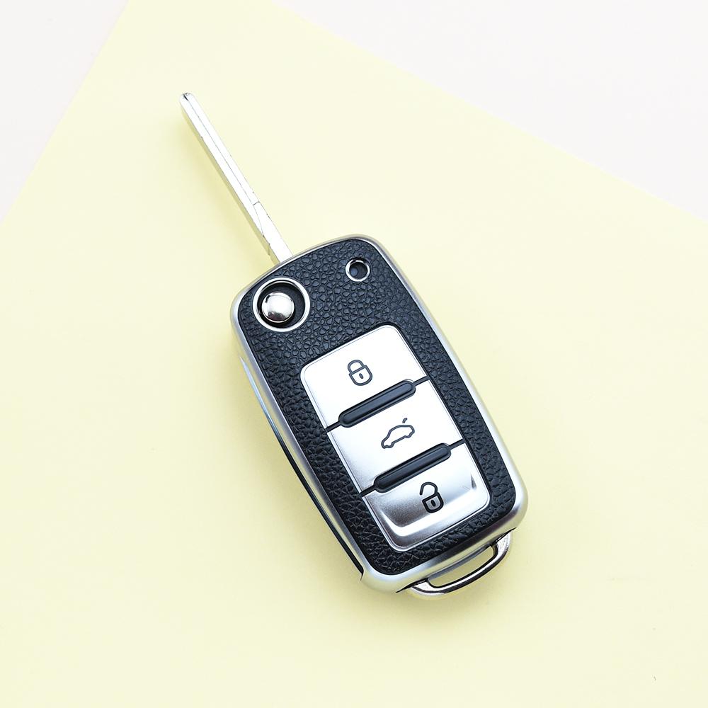 3 Buttons For Volkswagen VW Passat Tiguan Beetle Polo Golf Caddy T5 Up Eos Skoda Octavia Seat Leon Altea TPU Leather Car Key Case Cover
