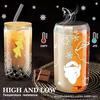 High Borosilicate Glass Juice Cup with Wooden Pop-top Lid and Straw