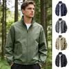Men Jacket Stand Collar Long Sleeve Zipper Placket Spring Autumn Coat with Pockets Solid Color Loose Fit Versatile Outerwear