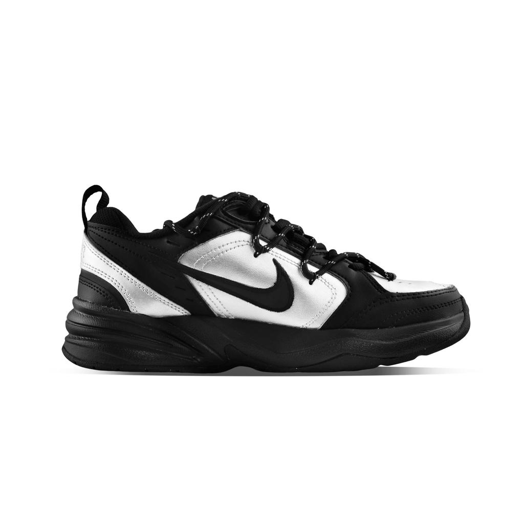 Nike Air Monarch 4 Slip Resistant, Abrasion Resistant, Lightweight Low Top Chunky Sneakers Unisex Black Silver 415445-001(Team129-)