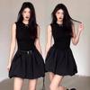Elegant Black Floral Short Dress for Women - French Style Trendy Bud Design