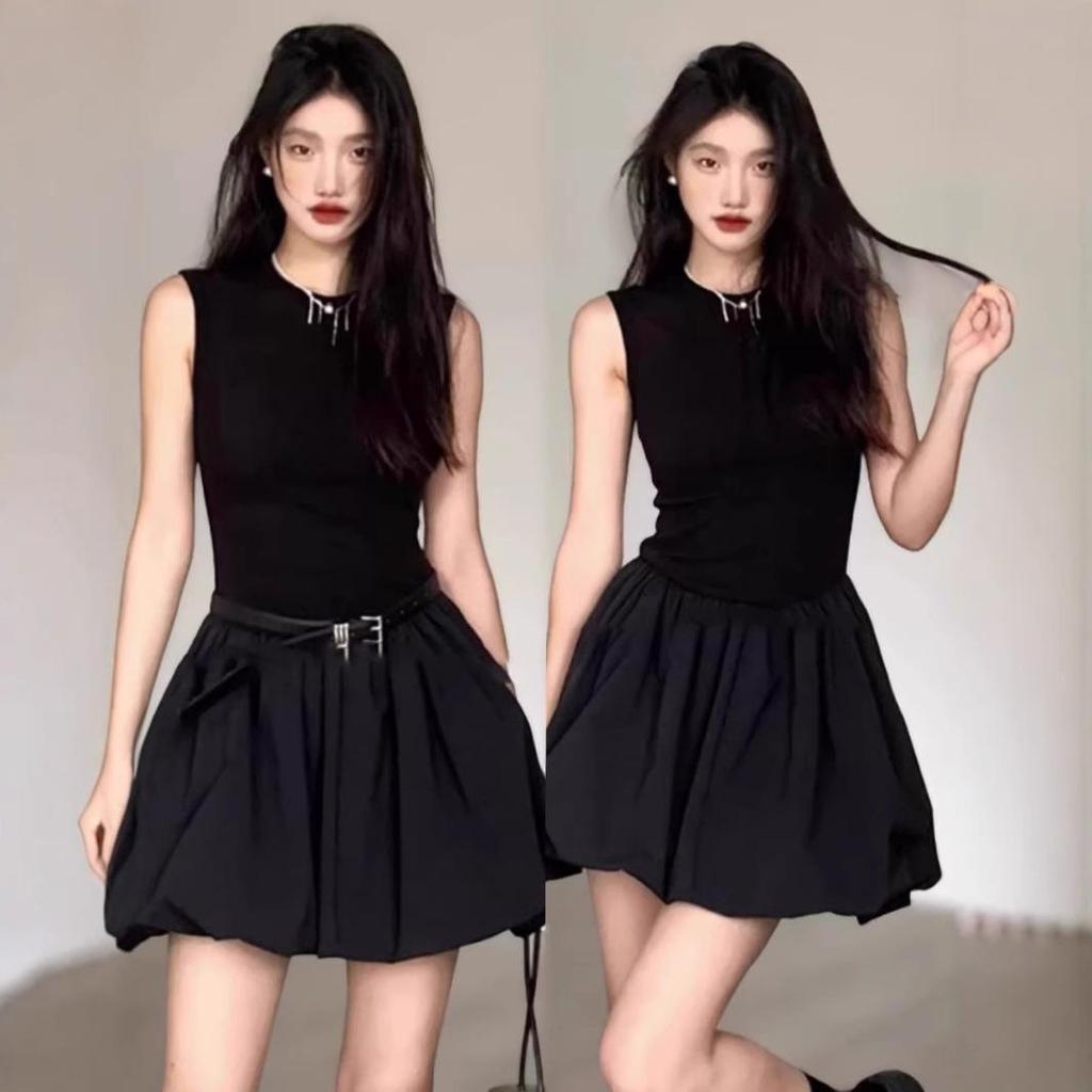 Elegant Black Floral Short Dress for Women - French Style Trendy Bud Design