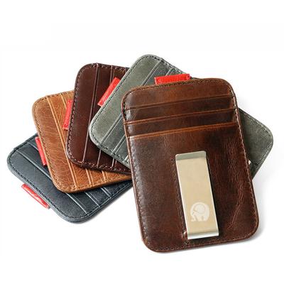 Cowhide Leather Money Clip Card Holder for Men Gift Design Mens Card Holder with Money Cash Clip Card Case