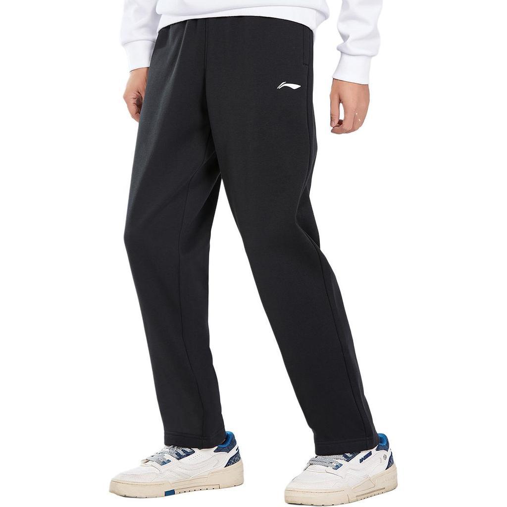 Li-Ning Comfortable Casual Simple Fleece Drawstring Sweatpants Knitted Sports Pants Men bottoms Black AKLUE59-1