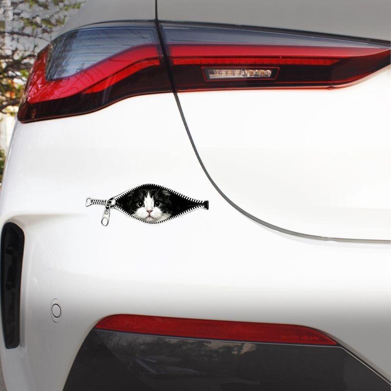 Cat Car Sticker Zipper Cat Puppet Teddy Border Collie Puppy Cute Creative Personality Pet Car Decorative Sticker 1Pc