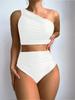 Sexy Fashion One Shoulder Bikinis 2 Piece Set Women Split Swimsuit High Waist Beach Bikinis 2025 New Summer Swimwear Bikinis Set