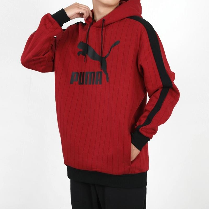 PUMA Pinstripe Aop Pullover Hoodie 'Red' Men's 530179-50