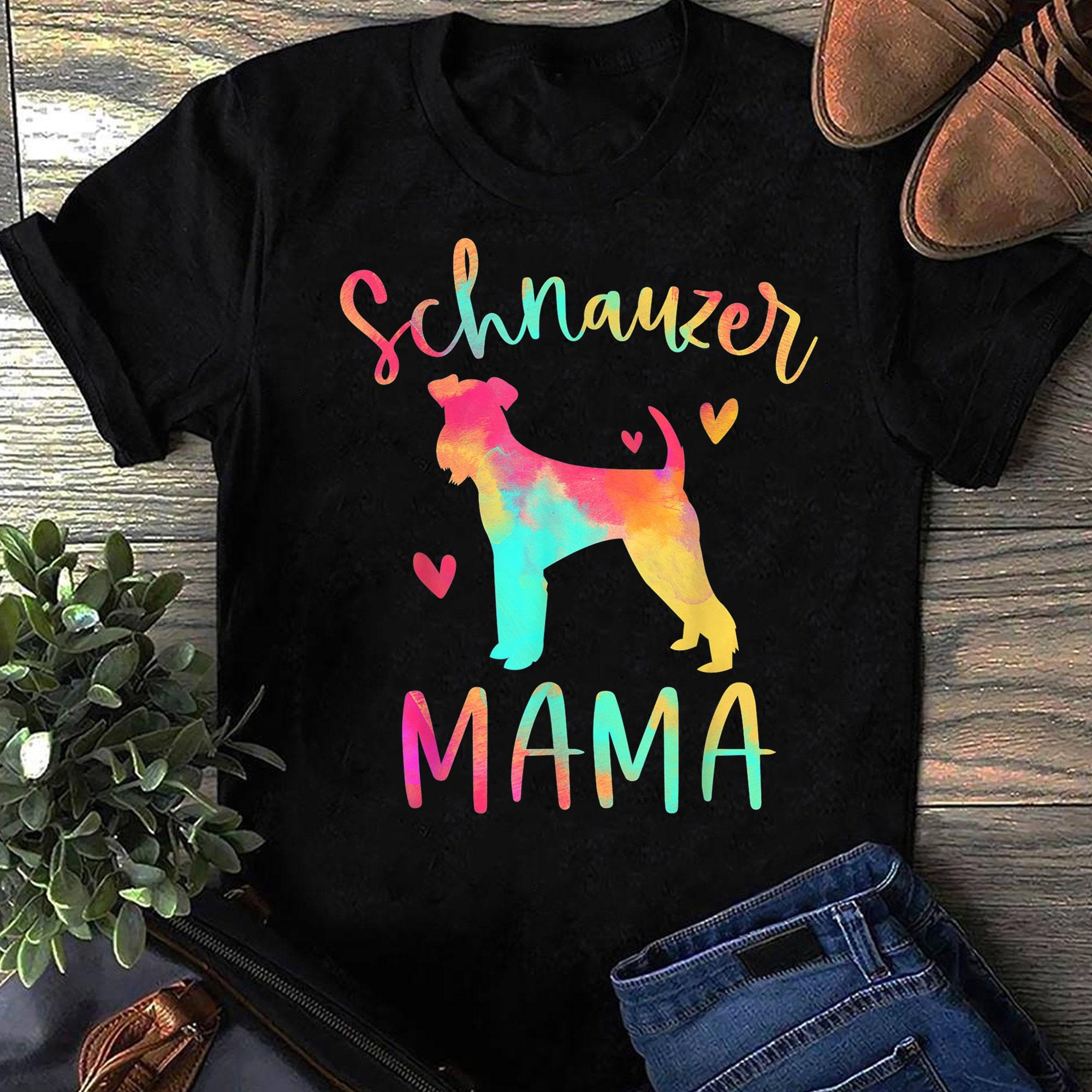 Schnauzer Mama Colorful Schnauzer Gifts Dog Mom Women T Shirts Cotton Tops S чёрный