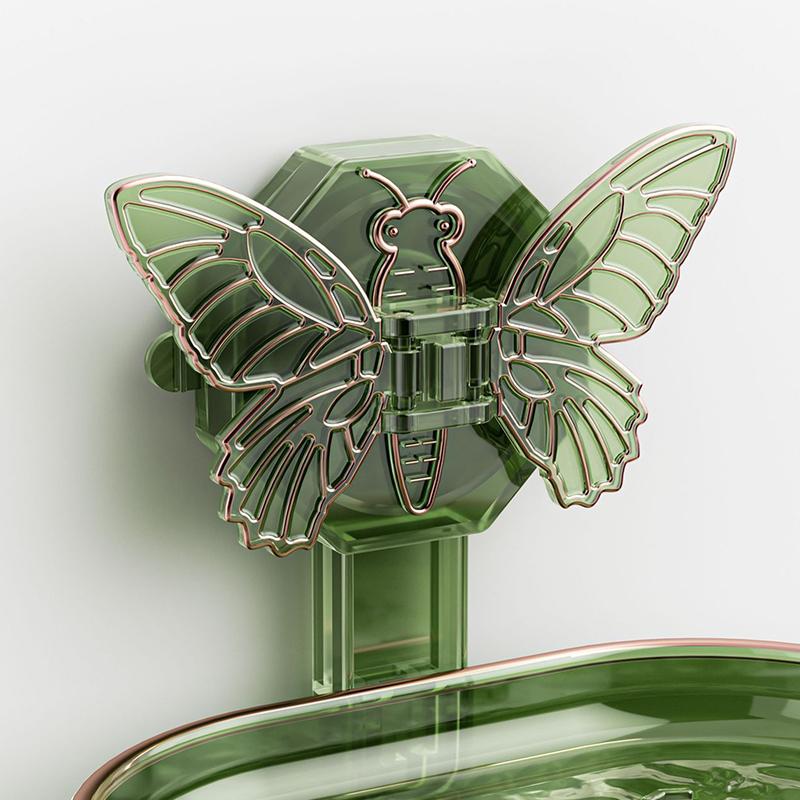 Bathroom Suction Cup Soap Holder Butterfly Design Double Layer Soap Box Drainage Water No Drilling Soap Storage Shelf