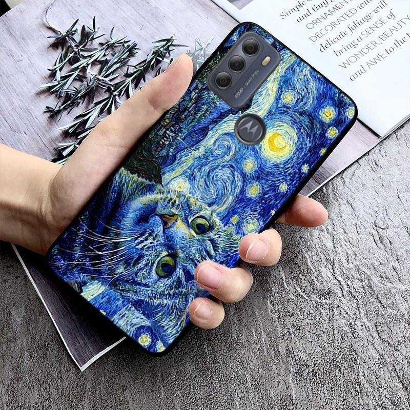 Cat Starry Night Van Gogh Case For Motorola Edge 50 40 Pro 50 40 30 Ultra Neo Fusion Moto G84 G54 G85 G62 G53 G72