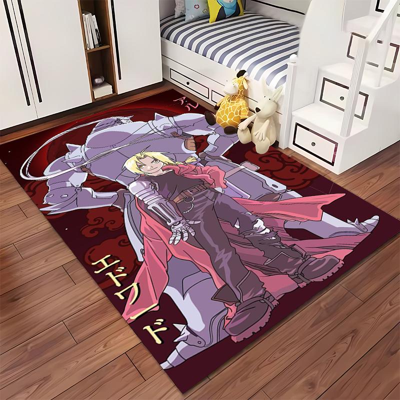 Anime-Charakter-Design-Teppich mit rotem Hintergrund und Roboter-Thema, geeignet als Antirutsch für Wohnzimmer, Schlafzimmer, Sofas