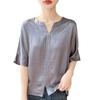 Summer New Style V-neck Five-quarter Sleeve T-shirt for Young Mothers, Short-sleeved Top for Women