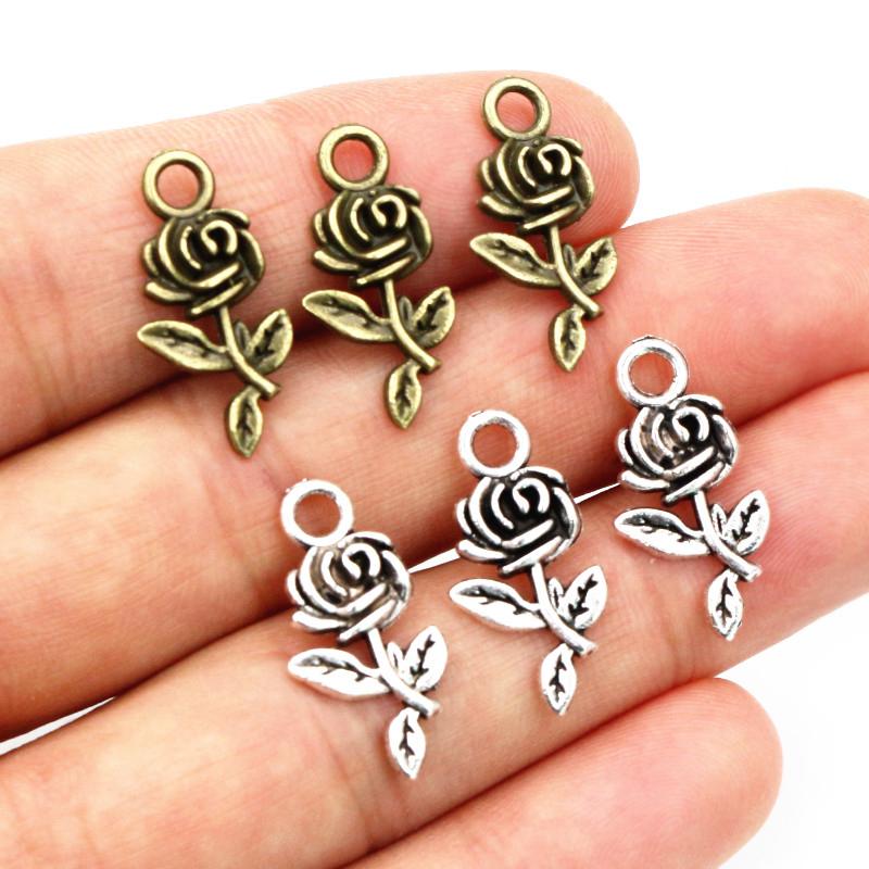 40pcs 21x10mm Antique Bronze Plated Flower Rose Handmade Charms Pendant