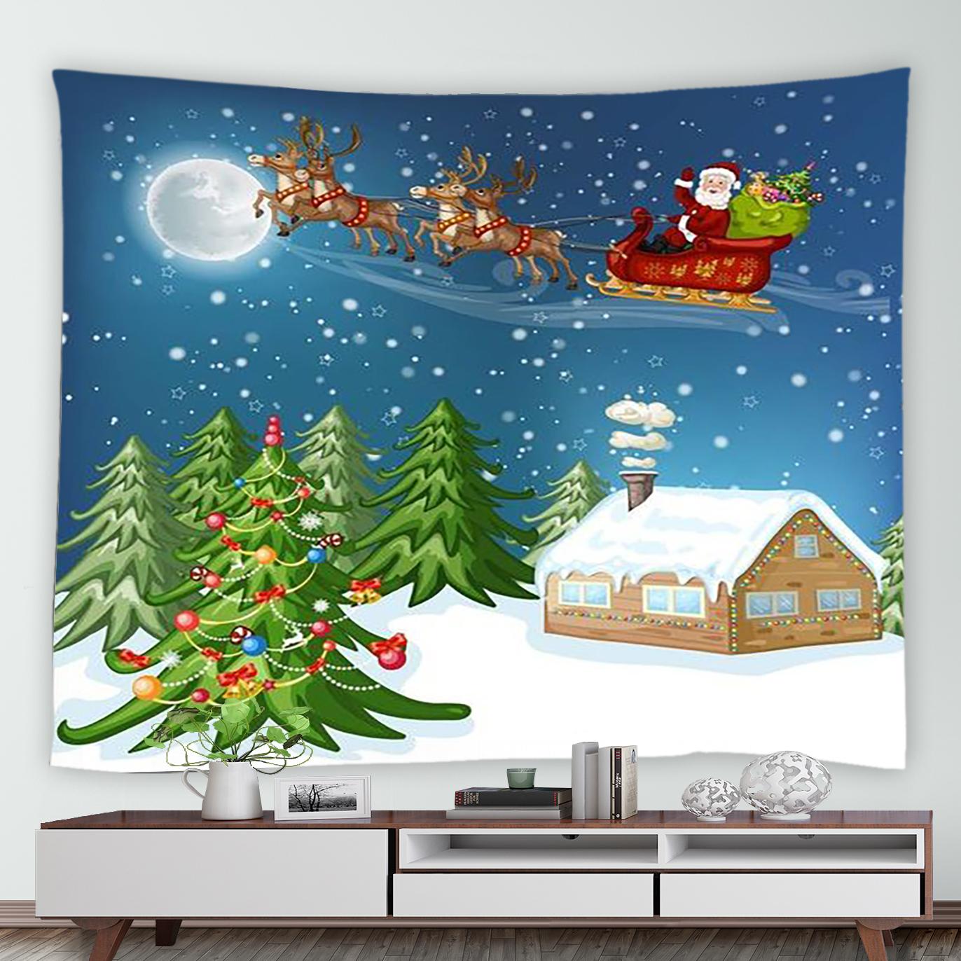 

Гобелен с принтом Санта-Клауса и оленей для дома, гостиной, спальни, украшения стен, тканевый гобелен 100x75cm