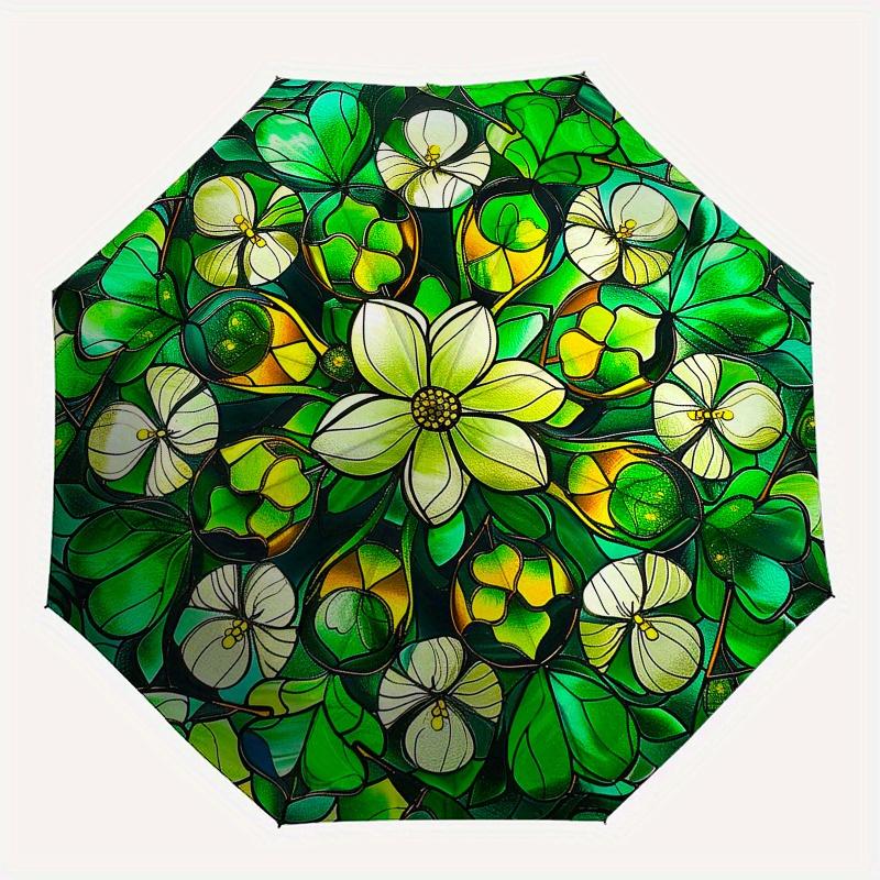 Stained Style Round Wall Art Decorative PanelUmbrellaPortable 3-Fold Compact Umbrella for Men & Women Gift