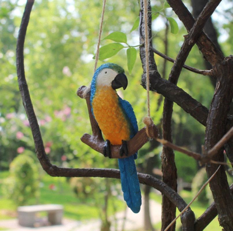 1Pcs Creative Swing Parrot Resin Micro Landscape Ornaments Fairy Garden Miniature Figurines Tree Hanging Bonsai Home Decorations