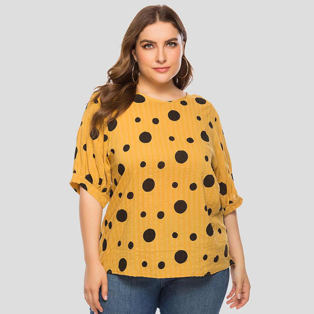Sommerskjorte for kvinner Stor størrelse Polka Dot Print Løs Uformell kortermet T-skjorte
